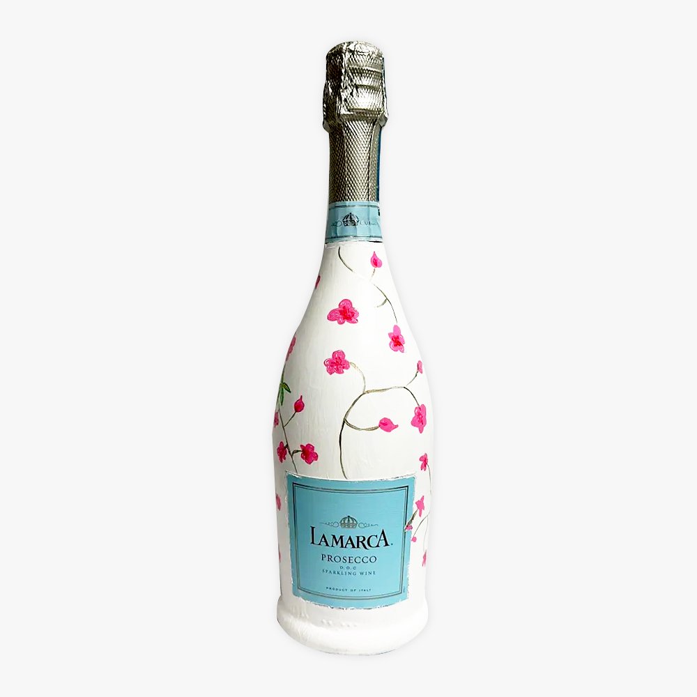 hand painted floral design La Marca Prosecco Bottle for gifts